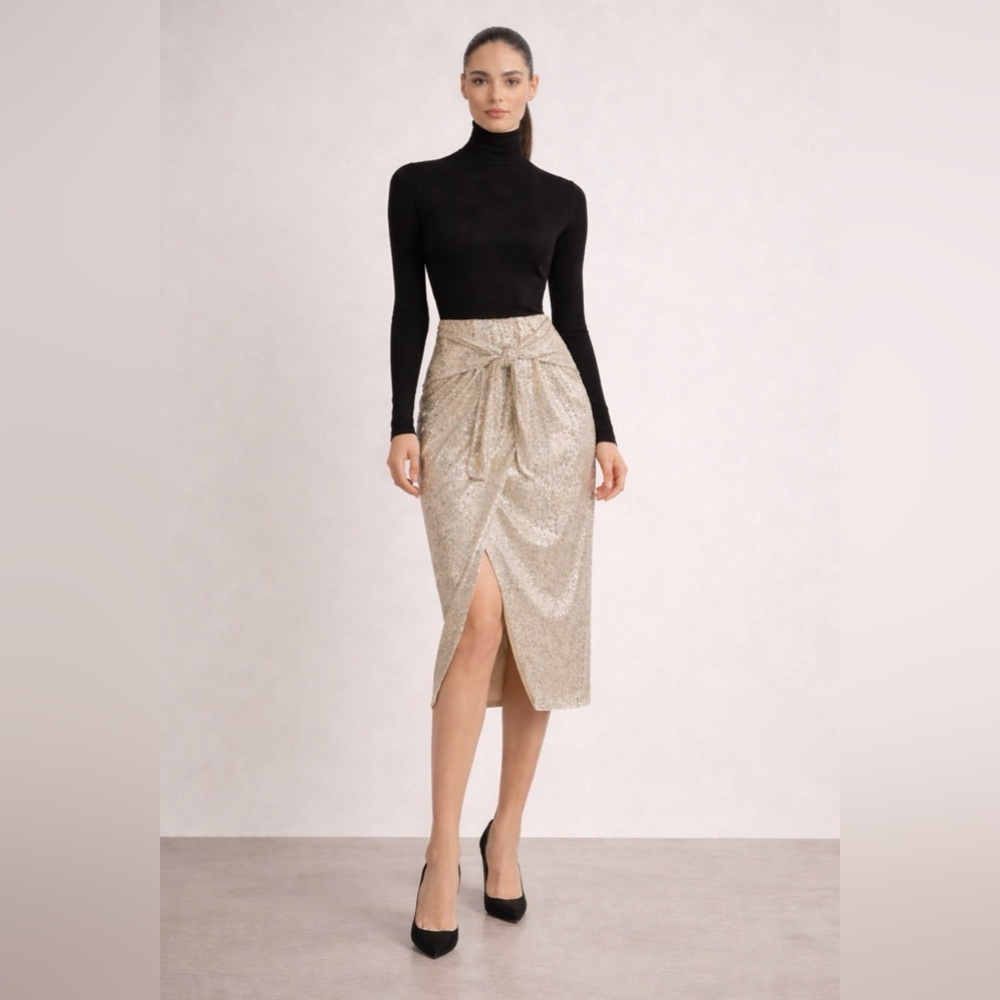 Zara Gold Wrap Sequin Skirt Size S